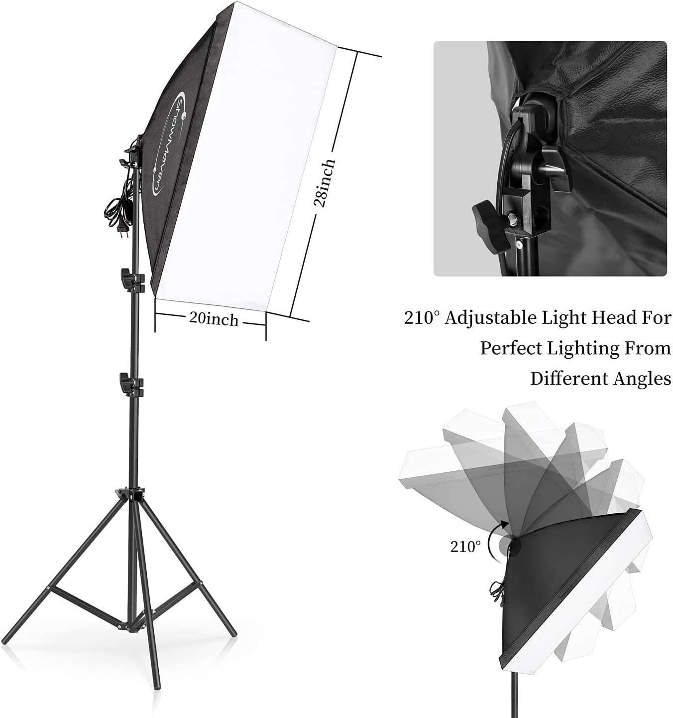 ShowMave 28inch 20inch 210 Adjustable Light Head For Perfect Lighting From Different Angles