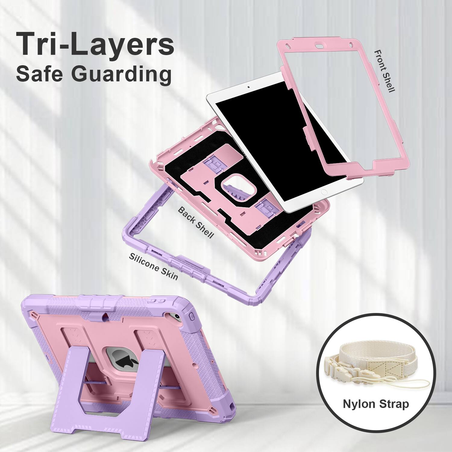 Tri-Layers Safe Guarding  
Front Shell  
Back Shell Silicone Skin  
Nylon Strap