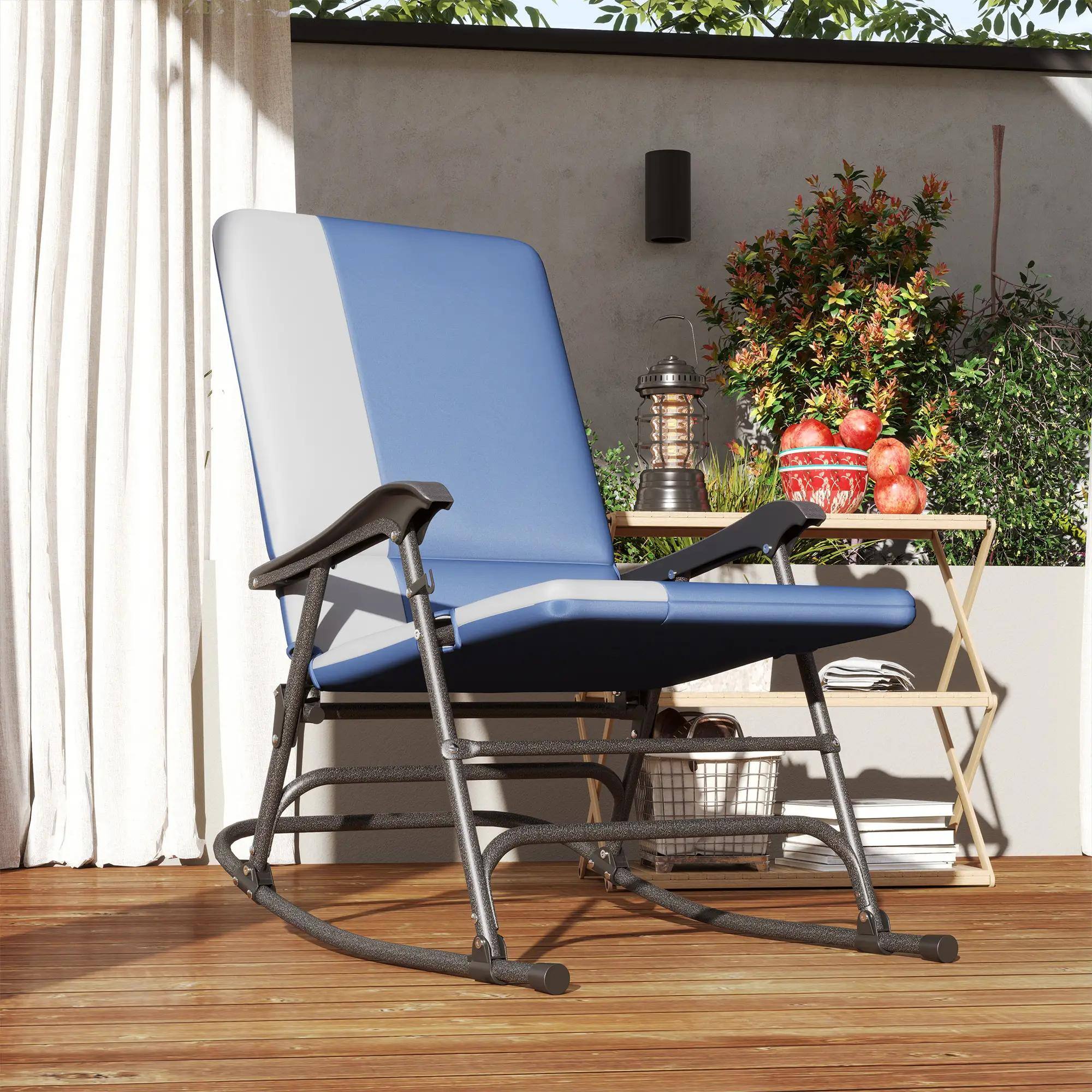 Alt View 1. Resenkos - Resenkos Outdoor Rocking Chairs Set of 2, Portable Folding, 400 lbs. Max Load, Comfortable Wide Seats, Dark Blue - Dark Blue.
