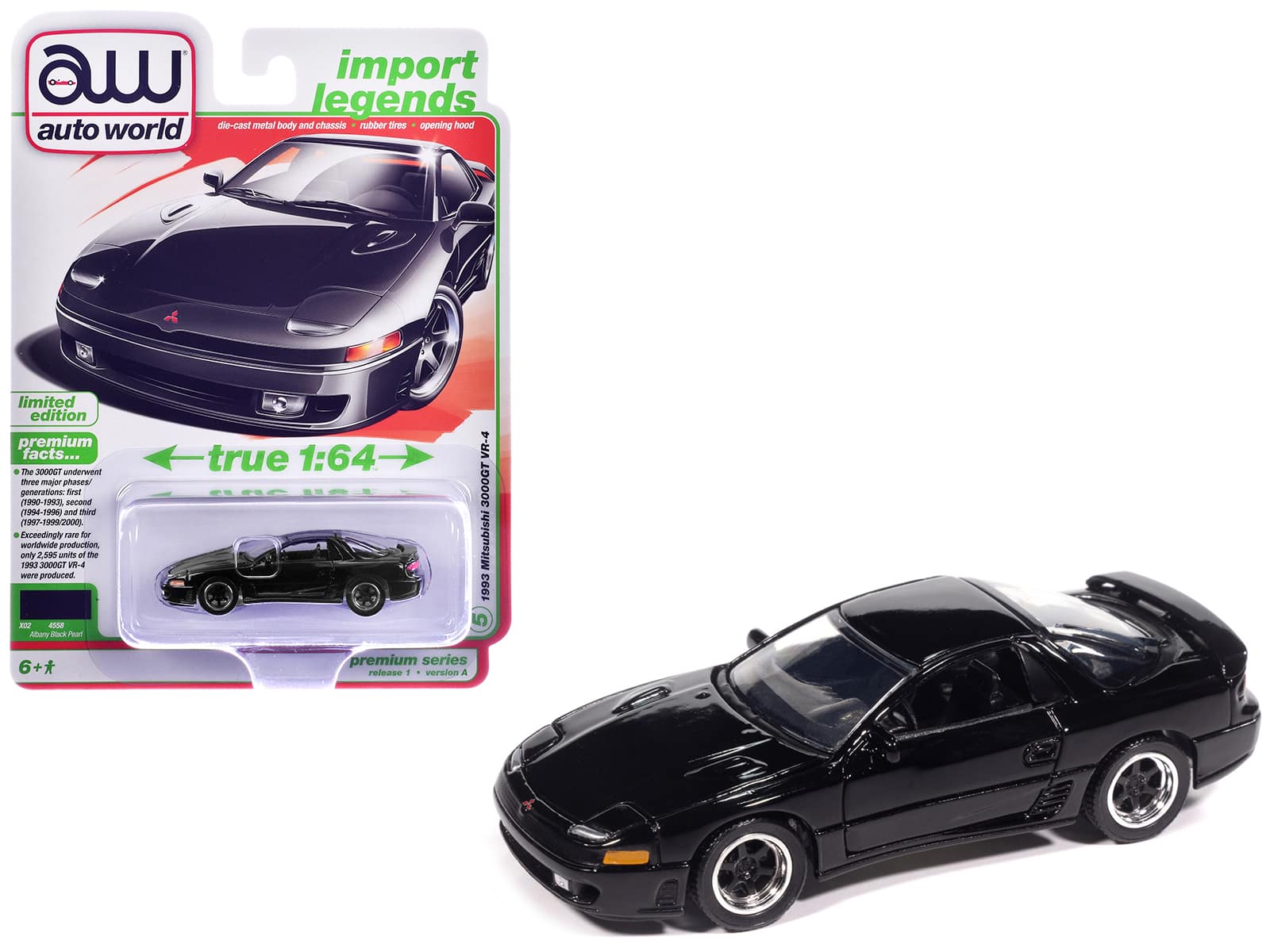 "Autoworld - 1993 Mitsubishi 3000GT VR-4 Albany Black Pearl ""Import Legends"" Series 1/64 Diecast Model Car by Auto World" price history on PriceWatchPro