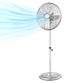 Costway - 16" Standing Pedestal Fan with 3 Speed Settings Carrying Handle Aluminum Blades - Silver