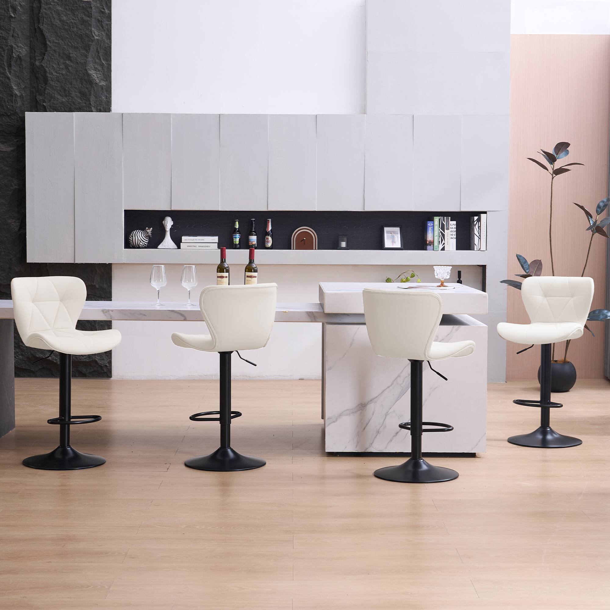 Back. FERPIT - FERPIT Set of 2 Modern Adjustable Height Bar Stools Padded PU Leather Swivel Stools, Beige - Beige.