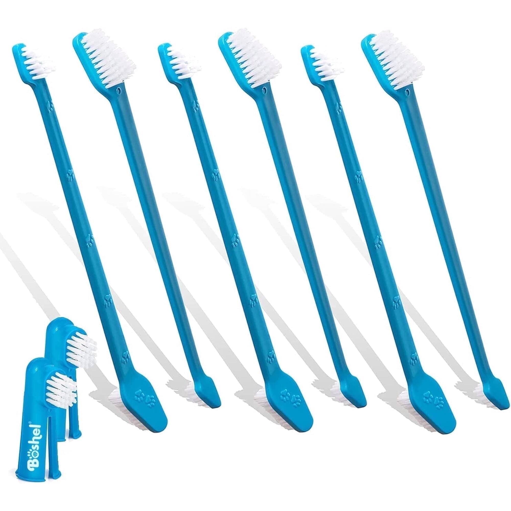 Front. Boshel - Dog Tooth Brushing Kit, 6 Long-Handled & 2 Finger Brushes, Double-Sided, Nylon.