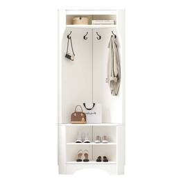 SlickBlue - Modern Hall Tree for Entryway with Corner Storage, Coat Rack, and Shoe Bench - White
