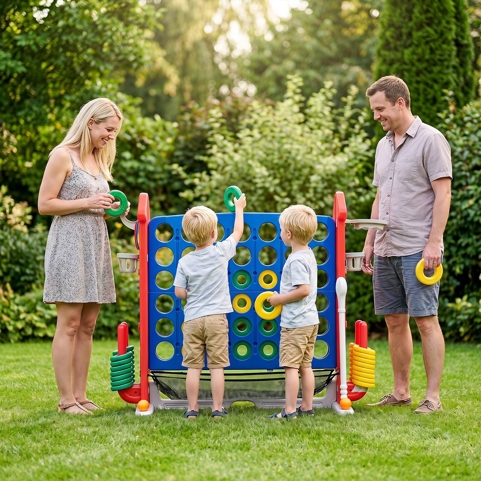 Alt View 3. Costway - Costway 4 in a Row Connect Game with Mesh Net, Carrying Bag, Height Adjustable, Ring Toss - Blue+Red.