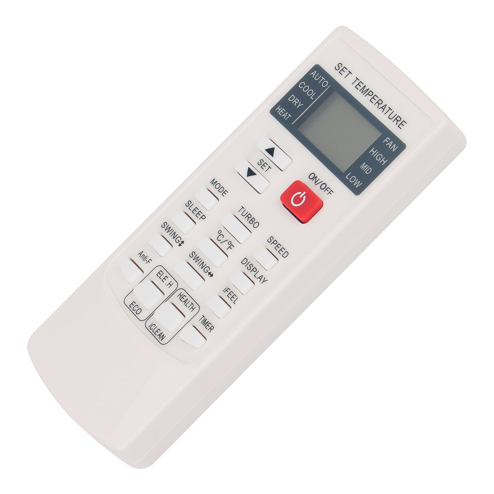 AUTO SET COOL DRY TEMPERATURE HEAT FAN SET HIGH MID ON/OFF ON/ LOW MODE OFF G SLEEP TURBO SWING$ C/F SPEED Anti-F SWING+ ELE.H DISPLAY HEALTH FEEL ECO ICLEAN TIMER