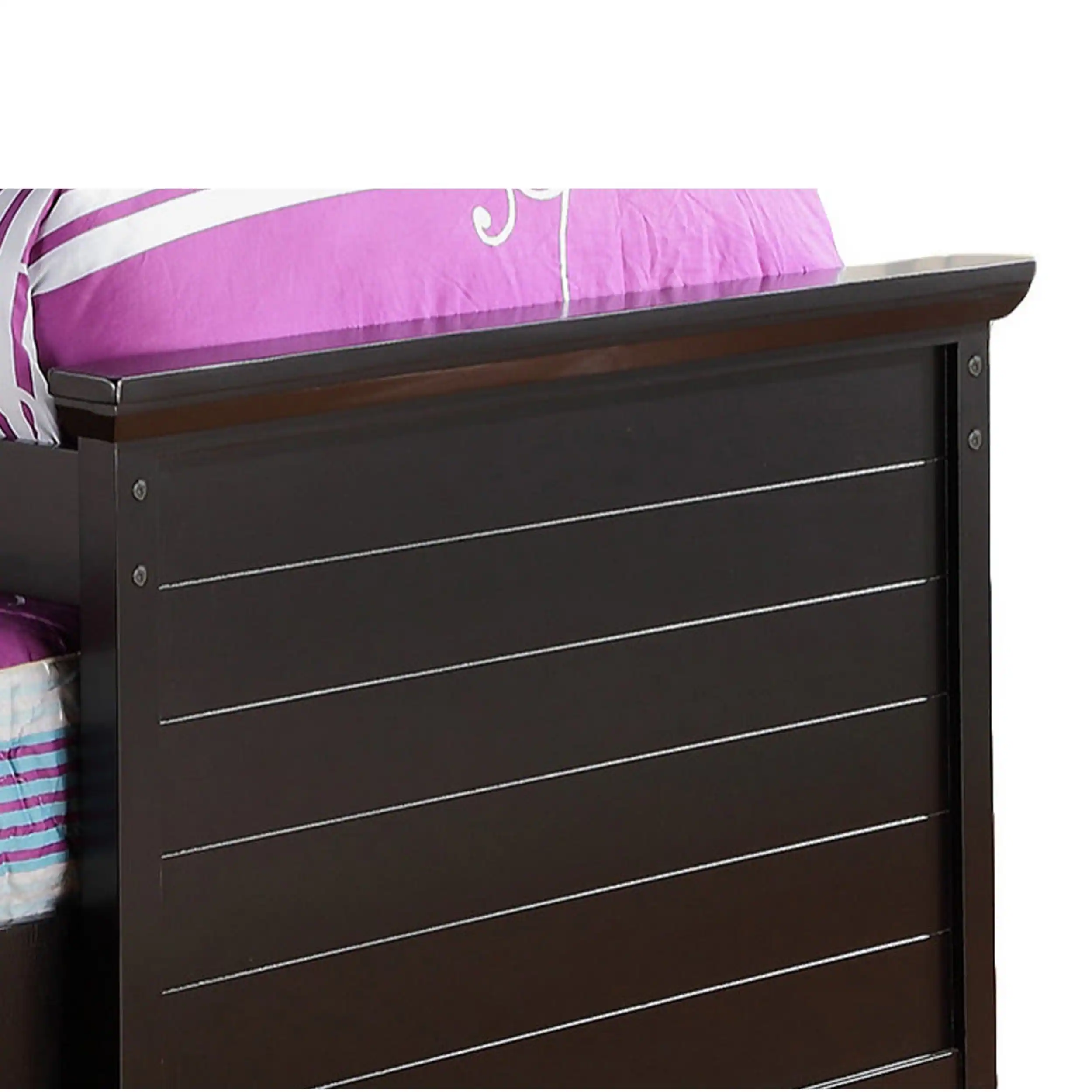 Alt View 3. Manhattan Lane - Toni Twin Size Trundle Bed with 6 Drawers, Bookcase Headboard, Black Wood - Black.
