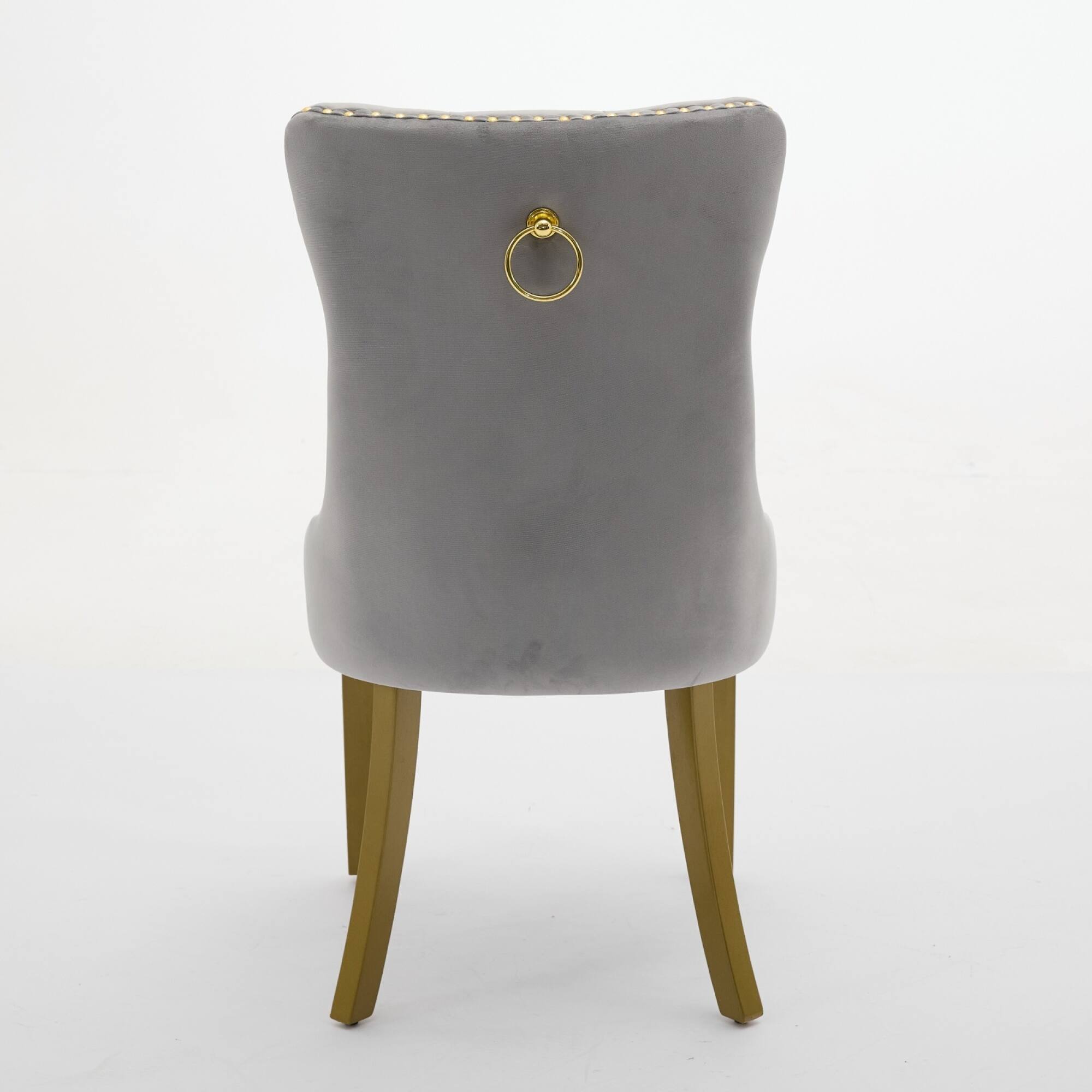Alt View 2. GOODSILO - Modern High-End Tufted Velvet Upholstered Dining Chairs with Solid Wood Legs and Nailhead Trim, Set of 2 - Light Gray.