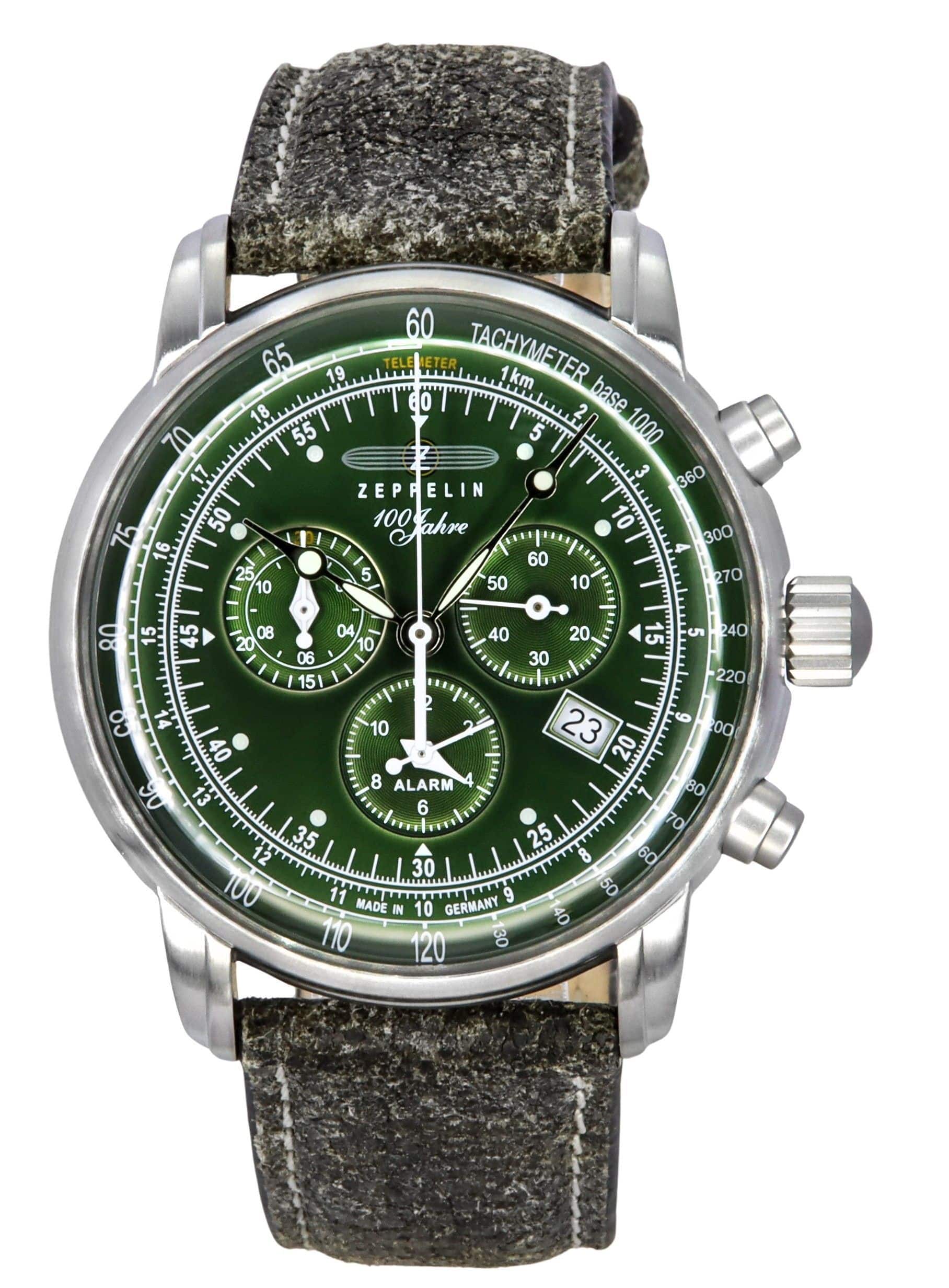Zeppelin - 100 Jahre Chronograph Leather Strap Dial Quartz 86804 Men's Watch - Green