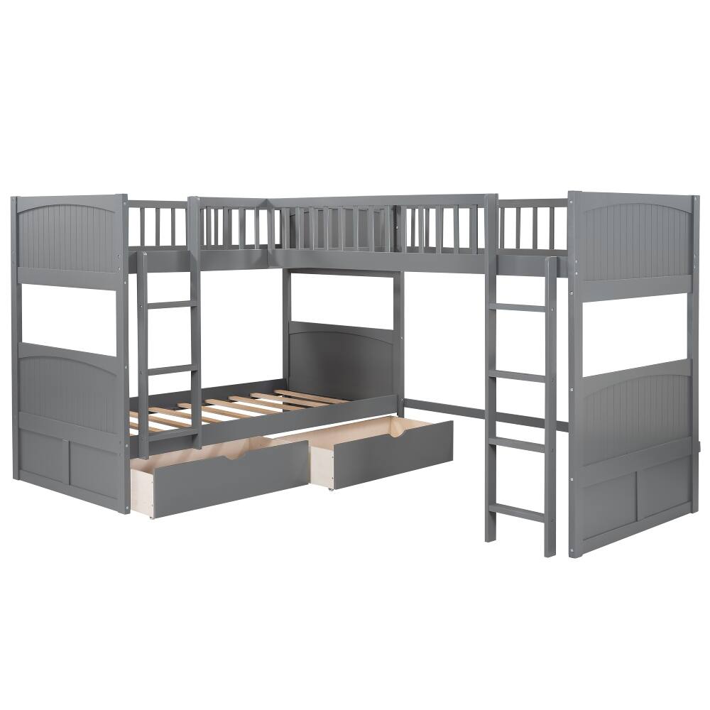 Alt View 3. Loheer - Loheer Triple Bunk Bed Twin Size with Loft Attached Gray Wood - Gray.