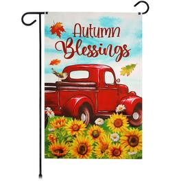G128 - Autumn Blessings Truck Sunflower Garden Flag 12x18 In Double Sided Fall Yard Garden Lawn Decoration - Red