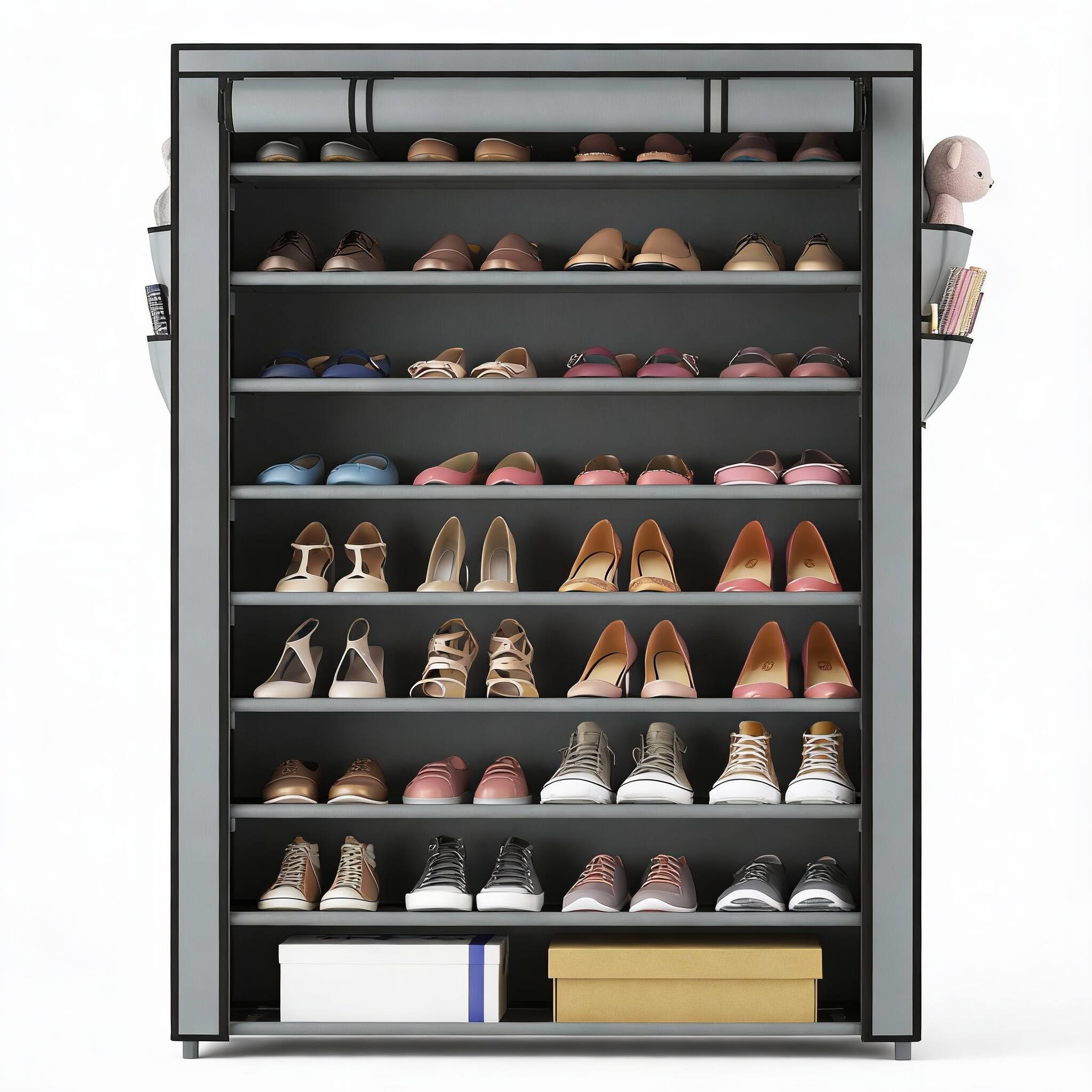 Front. Frangdom - 10-Tier Shoe Rack with Cover Stackable 50-Pair Metal Organizer - GREY.