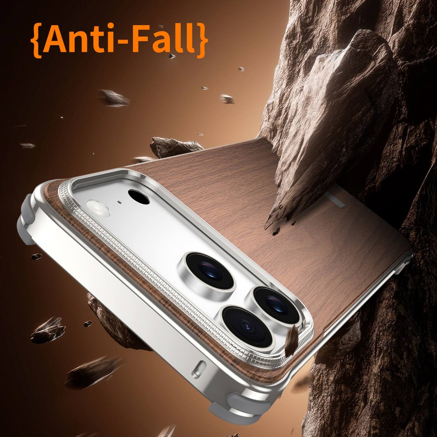 Alt View 1. Dteck - Frameless Magnetic Wood Grain Case for Apple iPhone 17 Pro Shockproof Aluminum Metal Corner Bumpers Protective Cover - A.