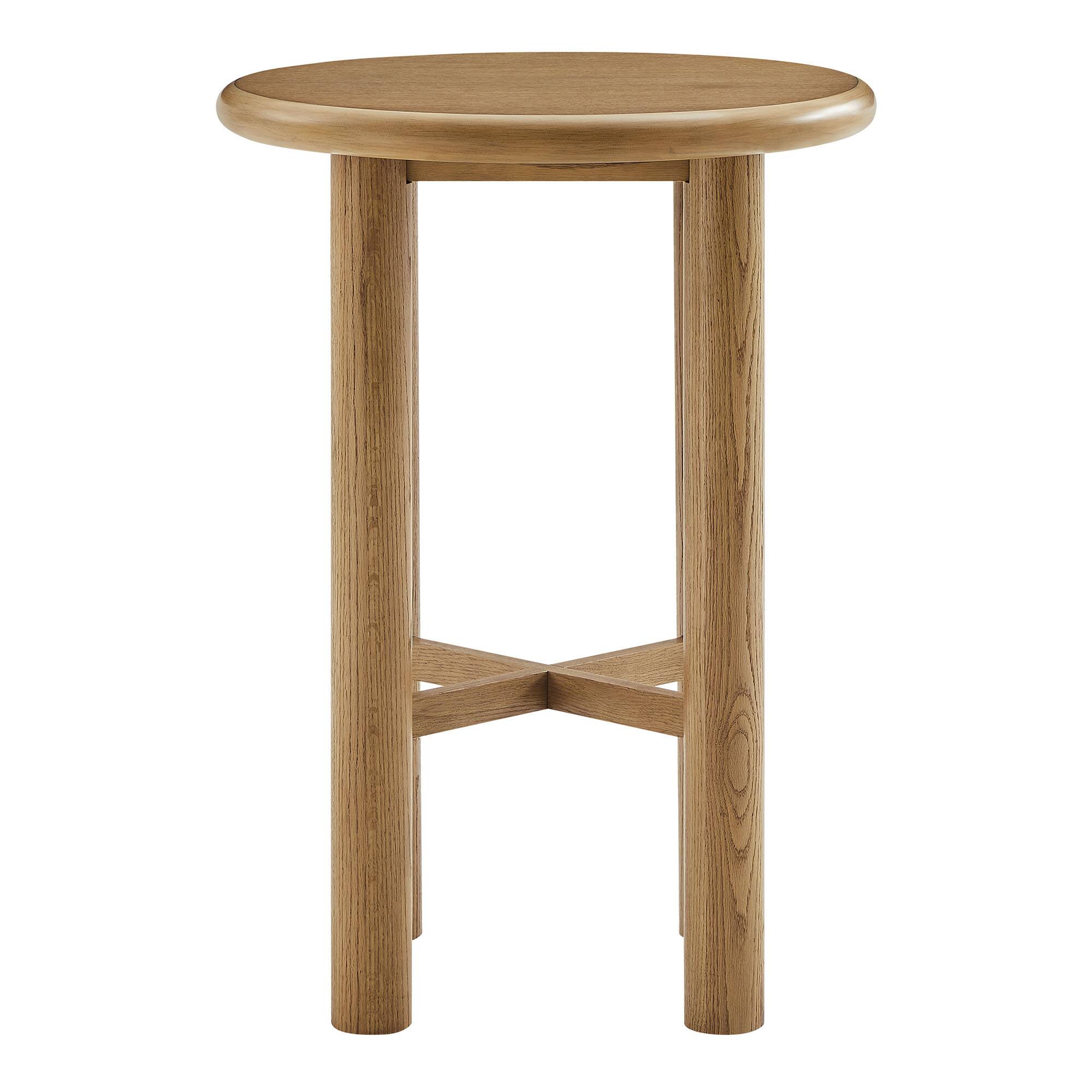 Angle. Modway - Alvia Round 30" Oak Wood Bar Table by Modway - Weathered Oak.