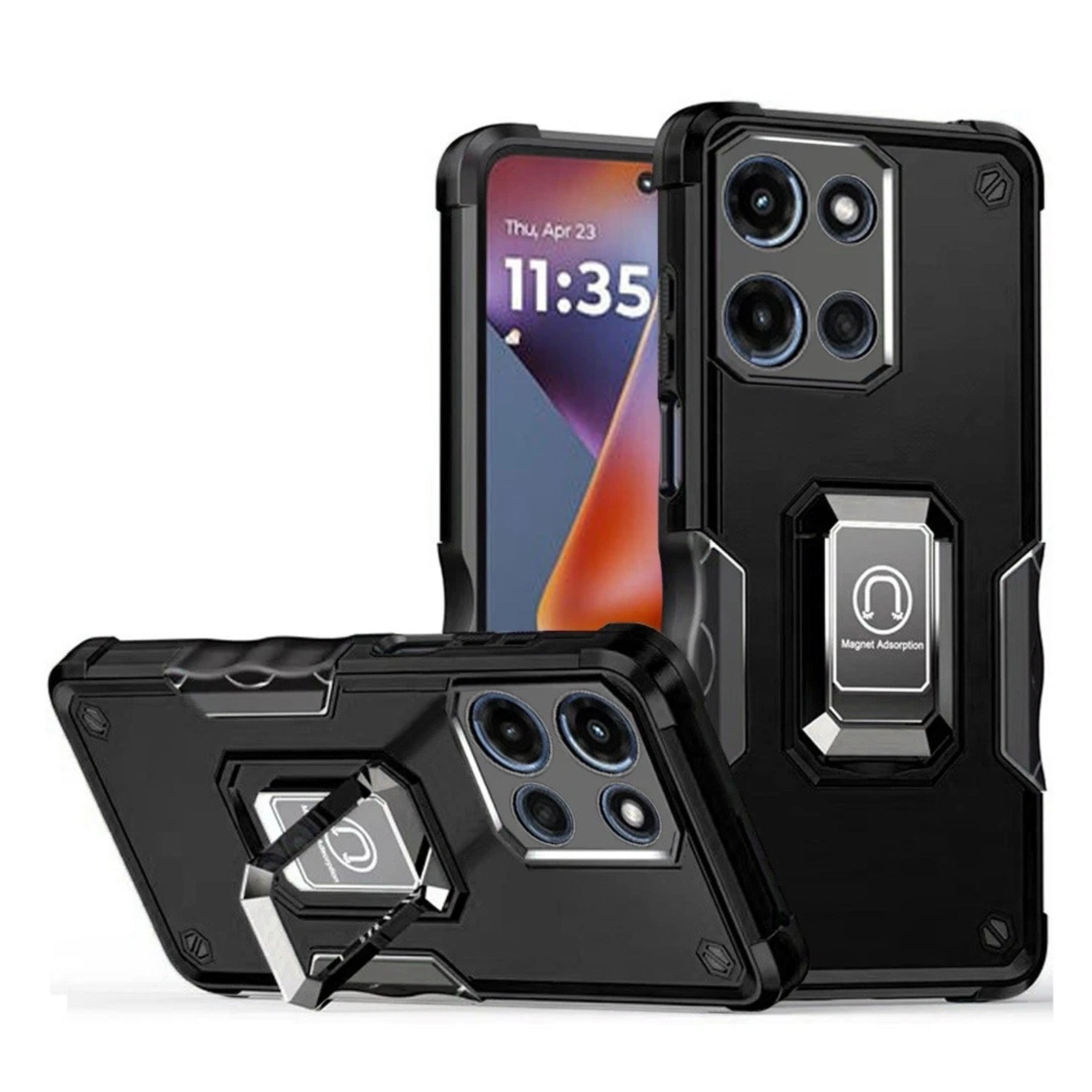 Kitcheniva - Grip Metal Ring Stand Case With Tempered Glass For Moto G 2025/2026/G Play 2026 - Black price history on PriceWatchPro