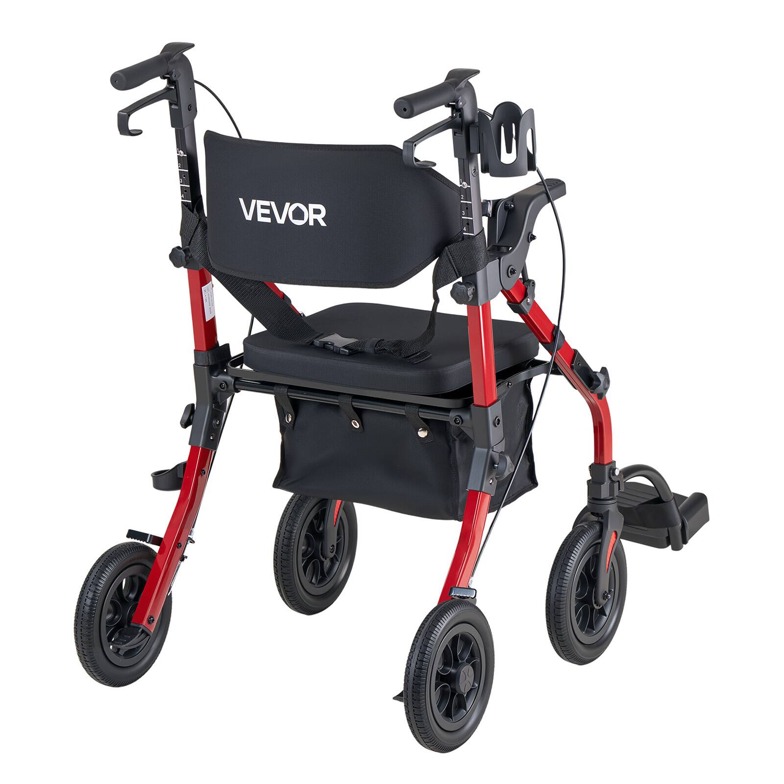 Alt View 5. VEVOR - 2-in-1 Rollator Walker & Transport Chair for Seniors, Foldable Rolling Walker Wheelchair, Lightweight Aluminum Mobility - Black;Red.