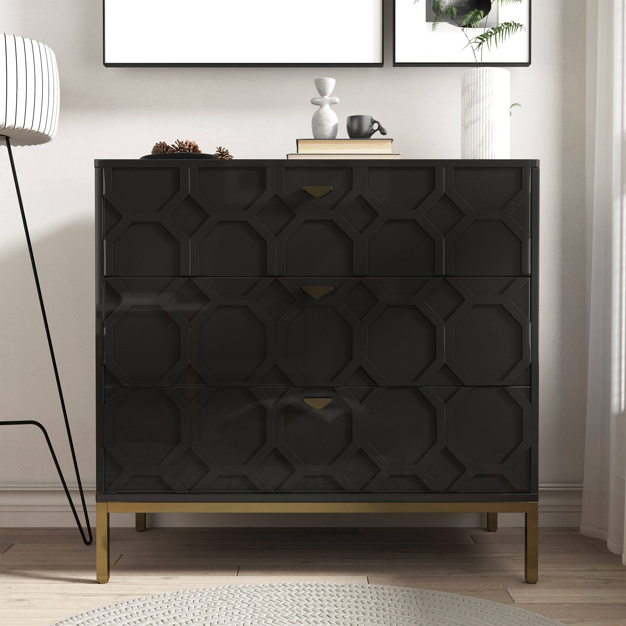 Alt View 2. Boyel Living - 32.28 in. H Freestanding Storage Cabinet Black 3 Drawer Accent Cabinet - Black.