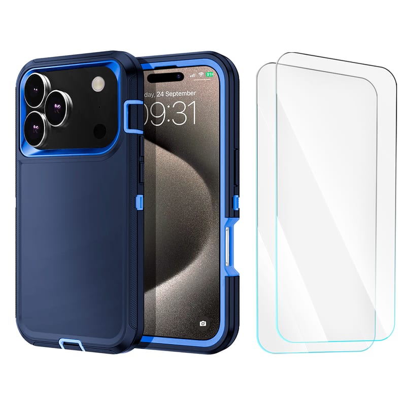 Entronix - 3-in-1 Bundle for iPhone 17 Pro Max - Durable Case & 2 Screen Protectors - Navy Blue