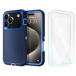 Entronix - Heavy Duty Bundle for iPhone 17 Pro - Case & 2 Screen Protectors - Navy Blue