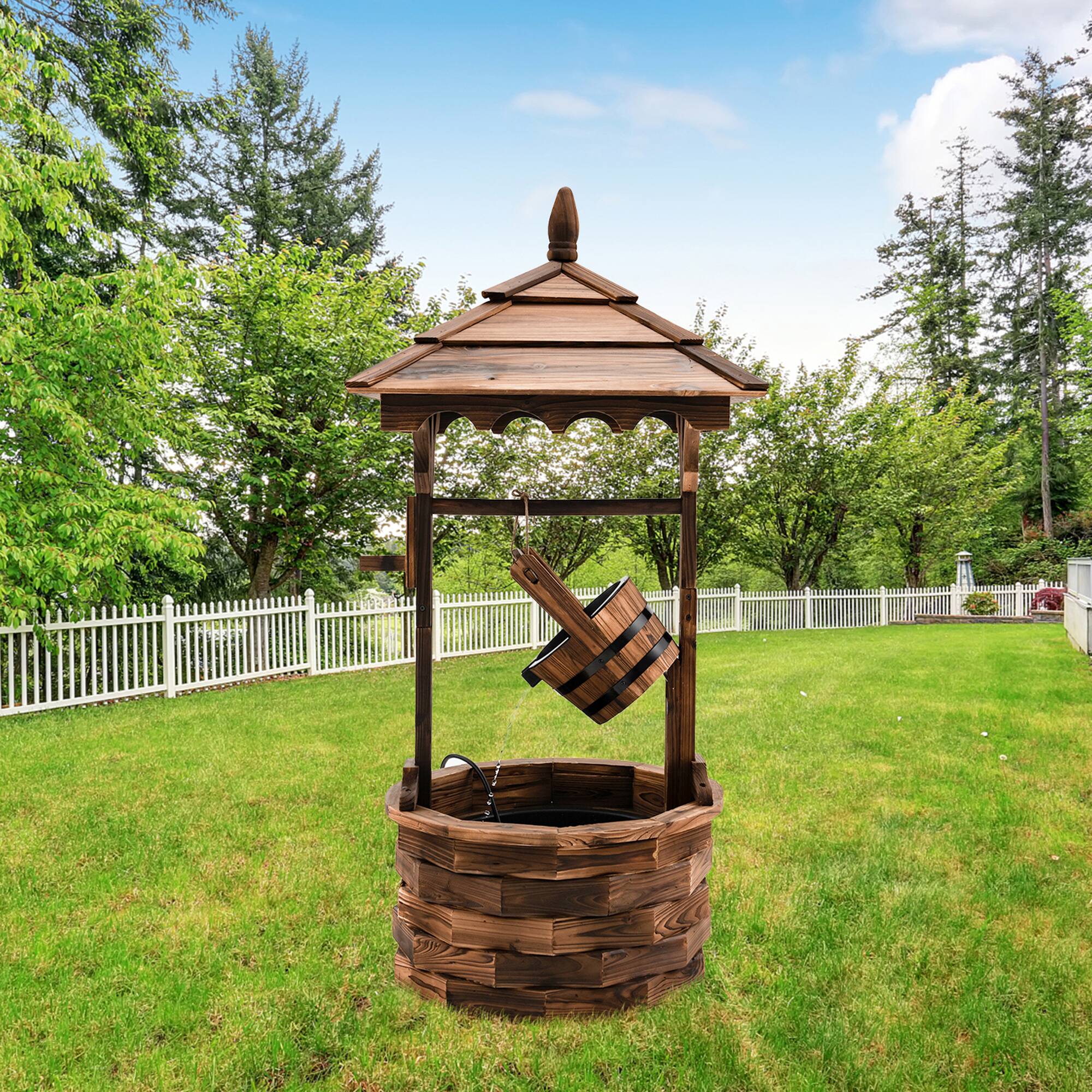 Alt View 1. Gymax - Gymax Rustic Wishing Well Fountain Outdoor Patio Wooden Water Fountain w/ Electric Pump - Brown.