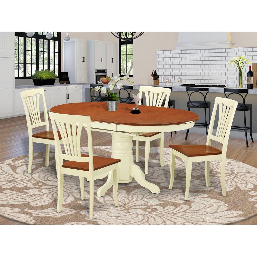 Back. East West Furniture - 5 Pc Dinette Table with Leaf and 4 Wood Seat Chairs in Buttermilk and Cherry. - Buttermilk & Cherry.