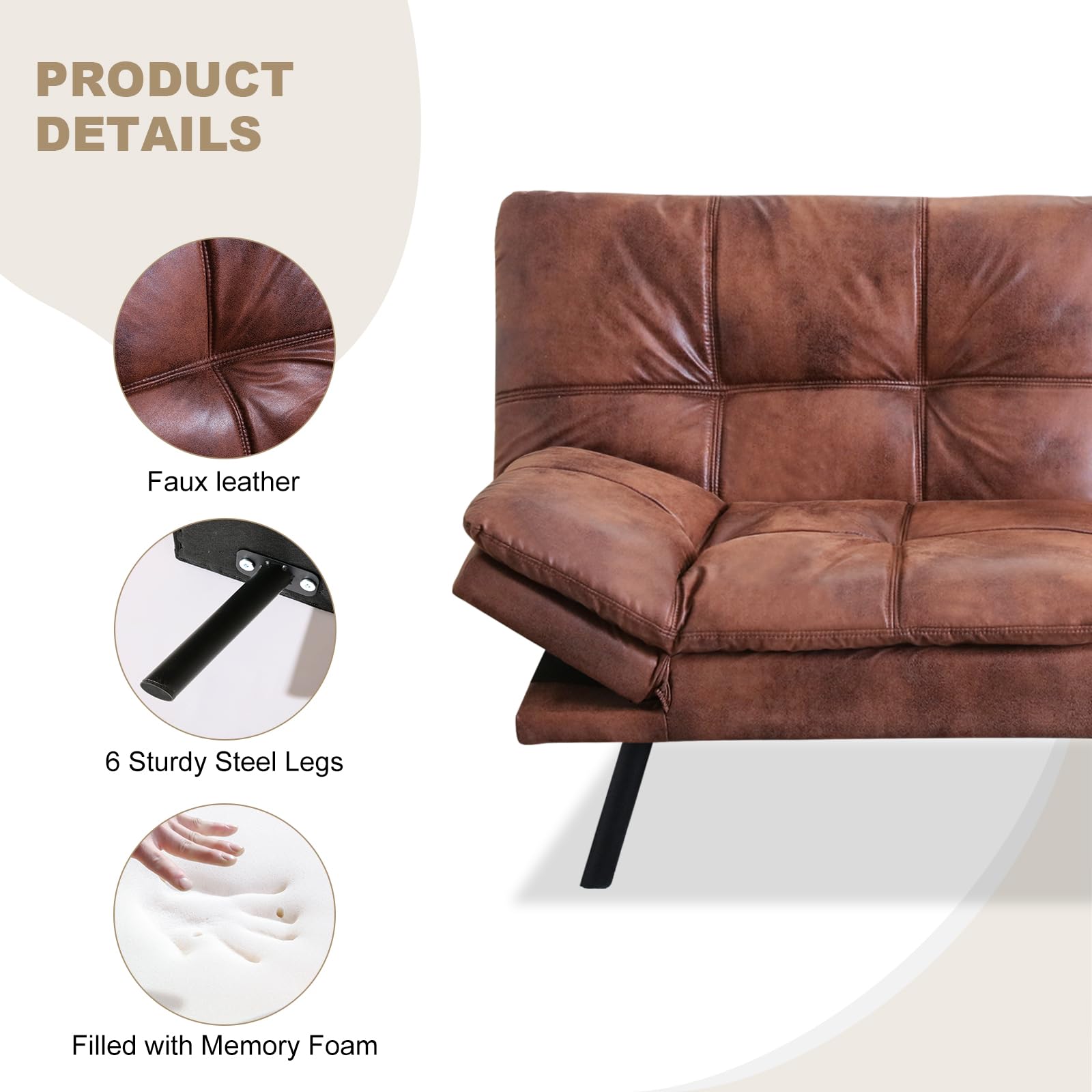 PRODUCT DETAILS

- Faux leather
- 6 Sturdy Steel Legs
- Filled with Memory Foam