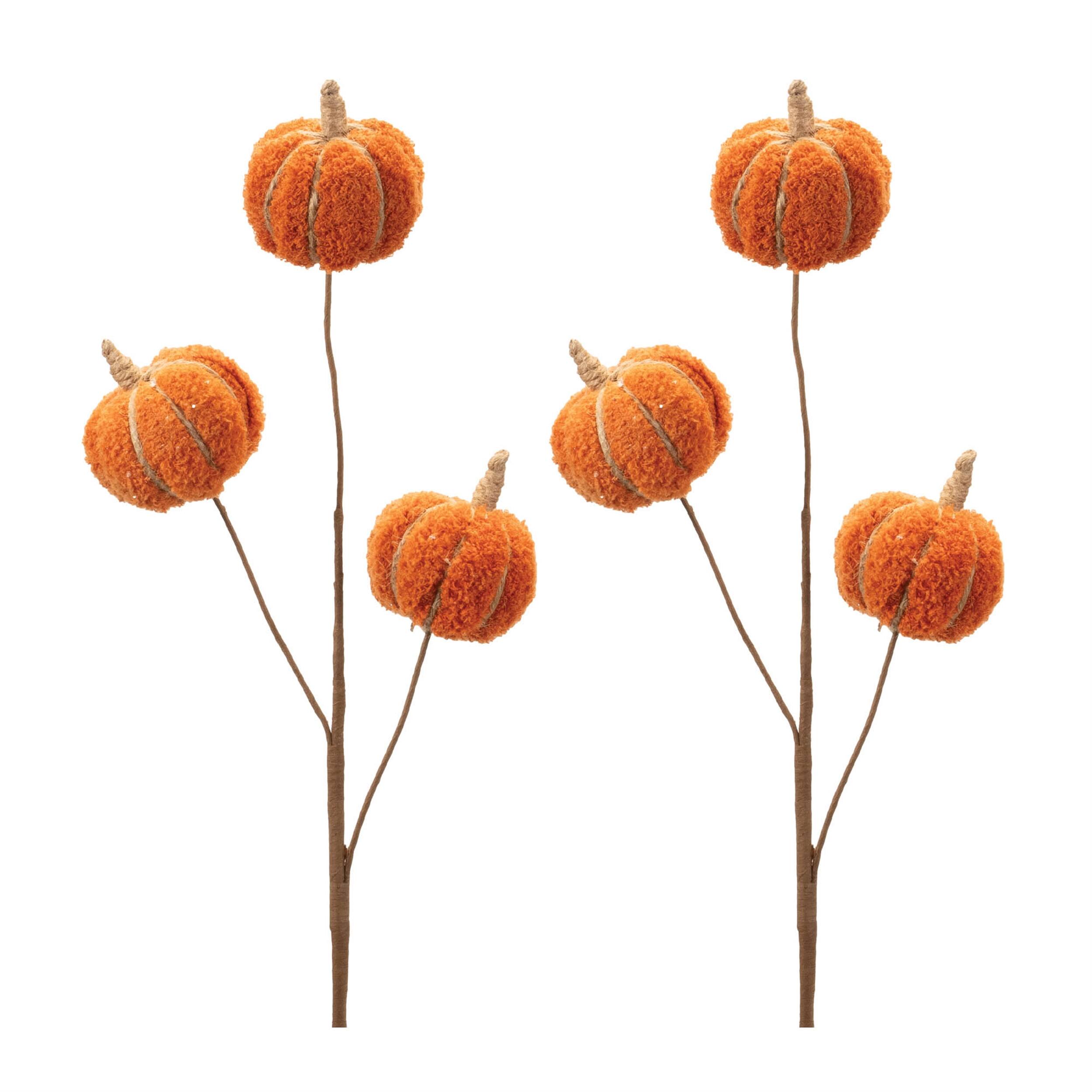 Alt View 1. BreeBe - Plush Fall Pumpkin Spray (Set of 2) - Orange, Brown.