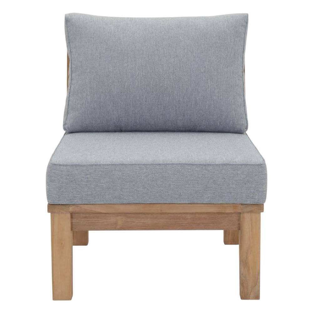 Back. Outdoor Escape - Outdoor Patio Teak Armless Sofa With Cushioned Seat And Back - Gray.