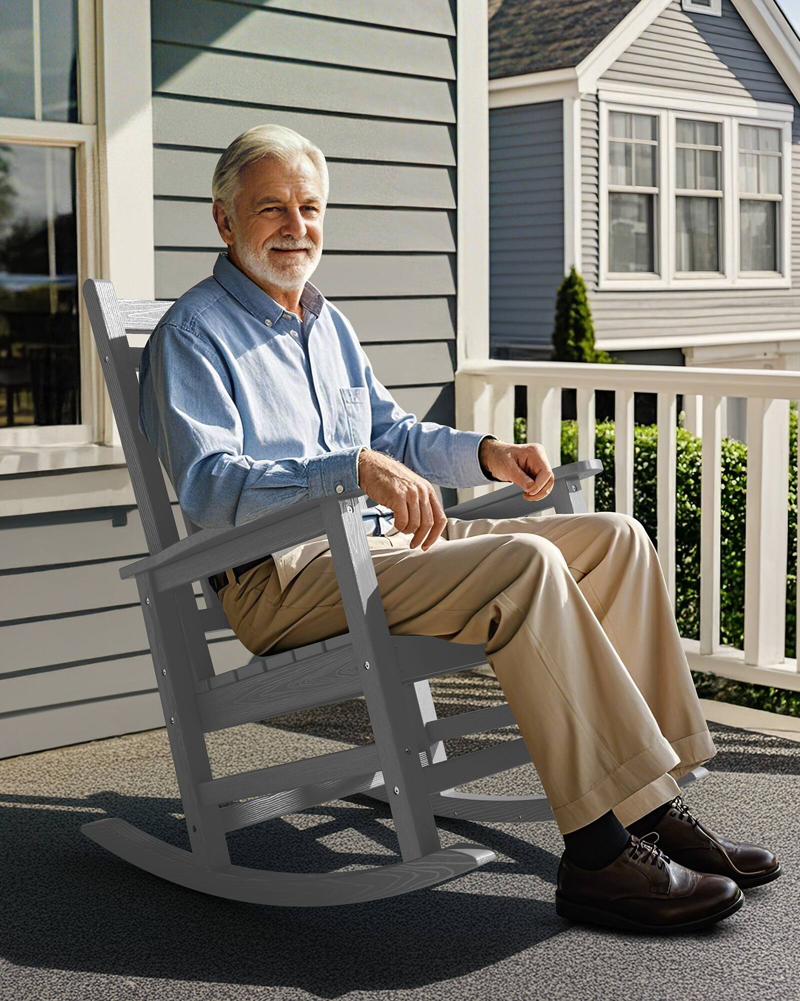 Alt View 7. SERWALL - SERWALL Outdoor Rocking Chair Set of 4, Sliver Gray - Sliver Gray.