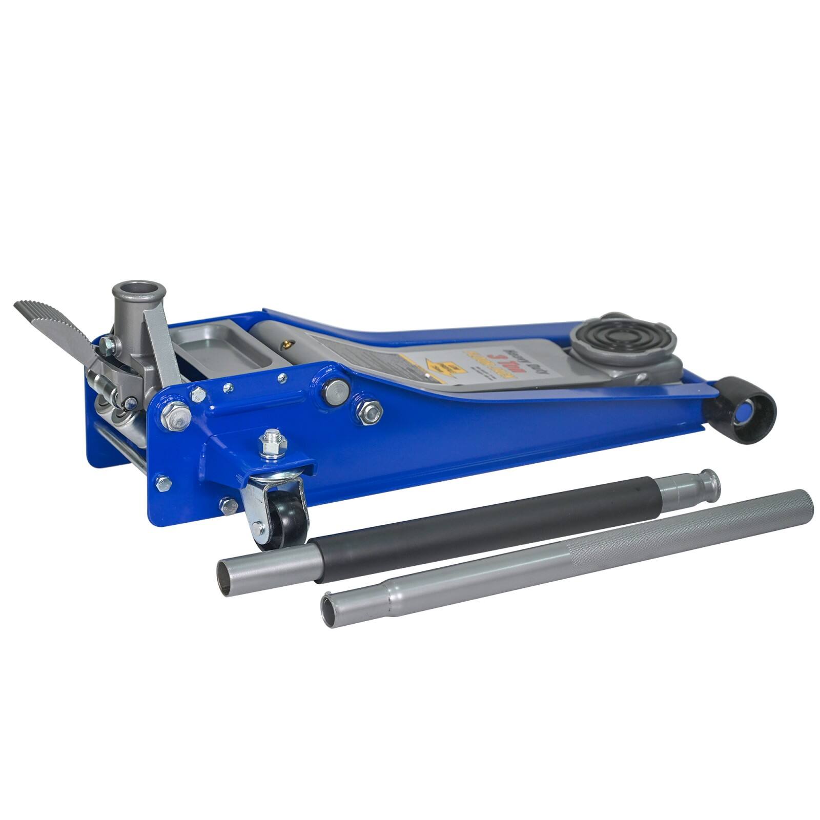 Front. Glintex - 3-Ton Dual Pump Hydraulic Floor Jack with Low-Profile Design, Foot Pedal, and CE Certification - Blue,Silver.