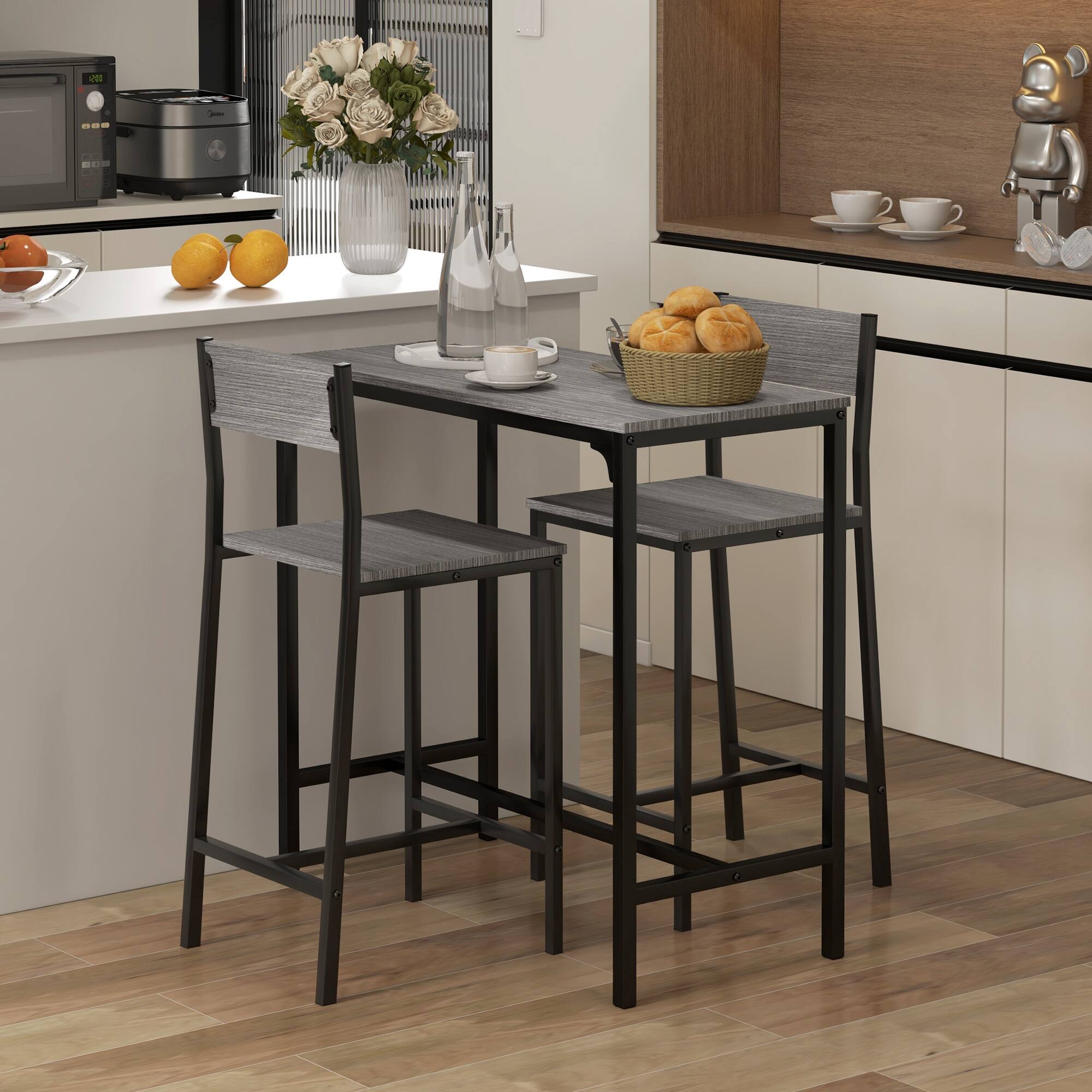 Alt View 1. Homcom - Piece Bar Table and Chairs, Industrial Dining Table Set for 2, Counter Height Kitchen Table with Bar stools - Gray.