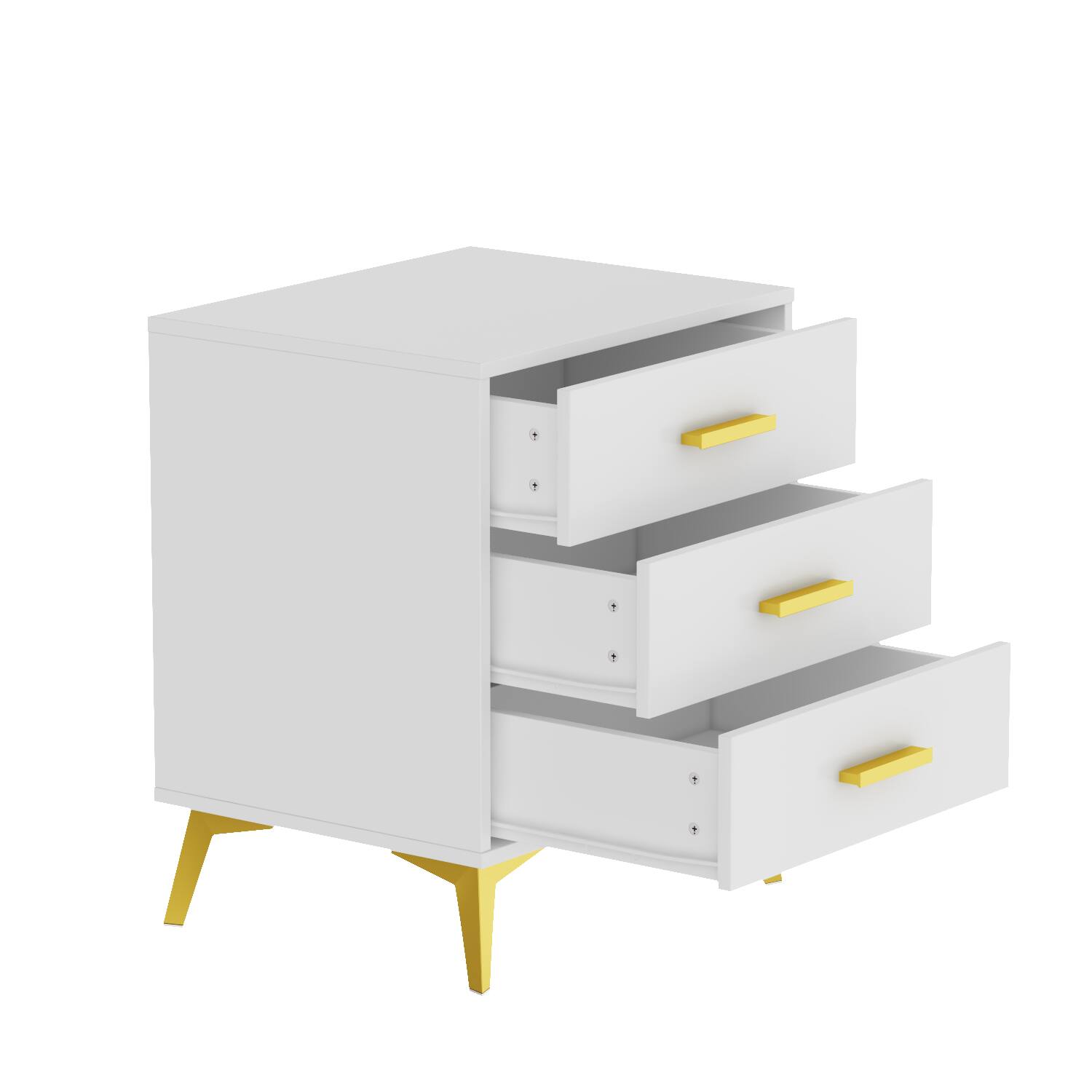 Left. FUFU & GAGA - FUFU&GAGA 3 - Drawer Nightstand: Gold Accents & Modern Glam - White.