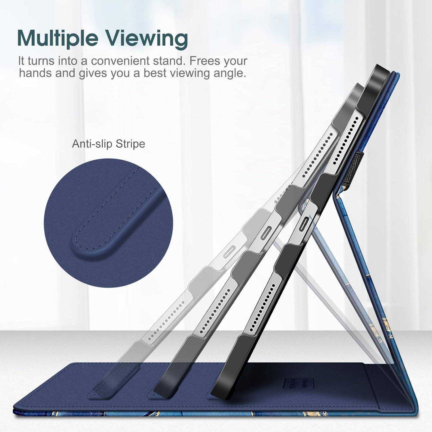 Multiple Viewing  
It turns into a convenient stand. Frees your hands and gives you a best viewing angle.  

Anti-slip Stripe