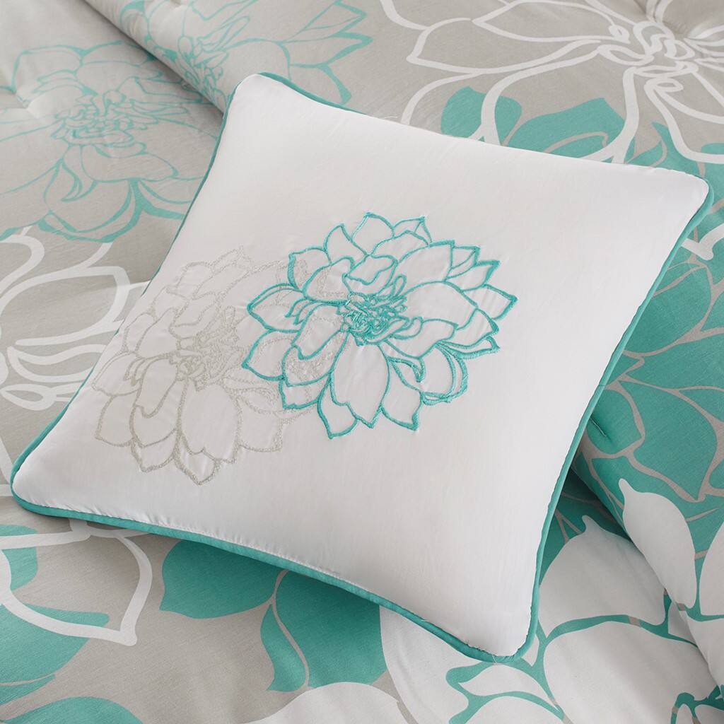 Alt View 2. TinyHomie - Printed Cotton Sateen Comforter Set Aqua Twin/Twin XL - Aqua.