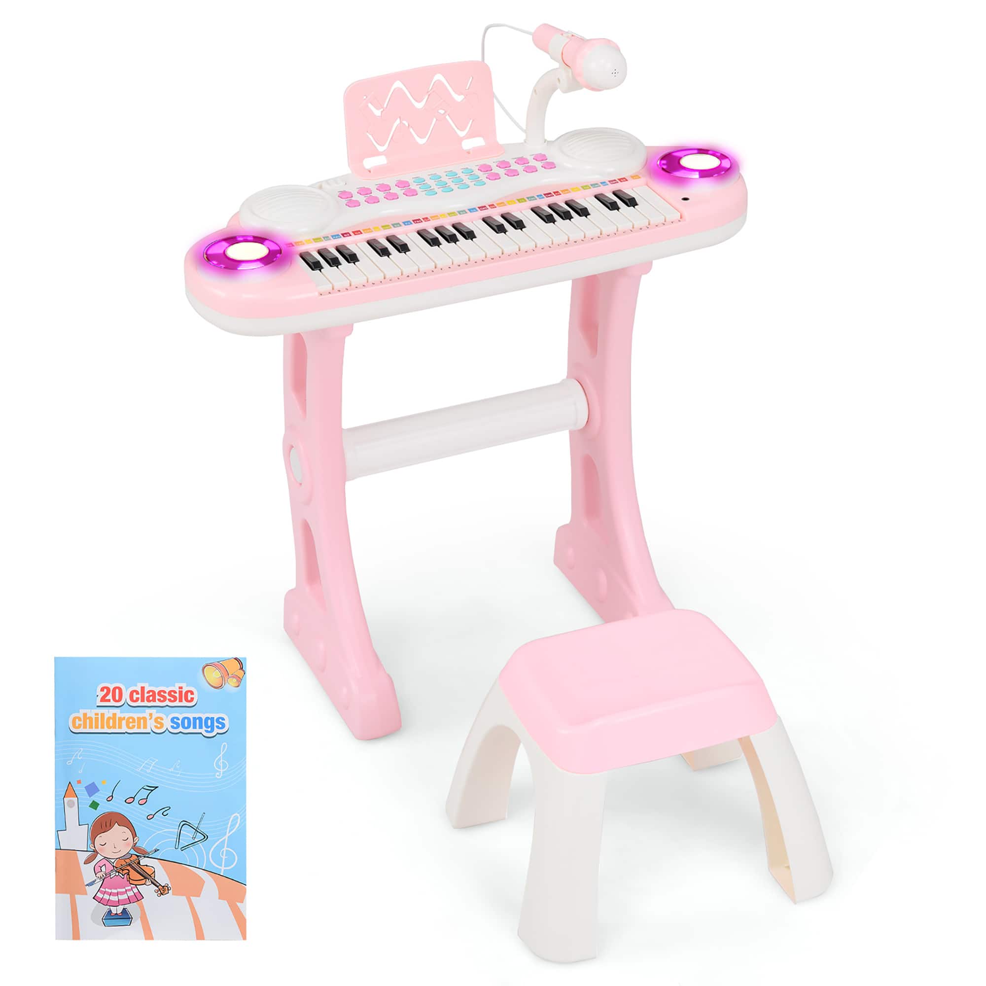 Gymax - Electronic Kids Piano Toy 37 Keys Piano Keyboard w/ Detachable Legs Stool - Pink