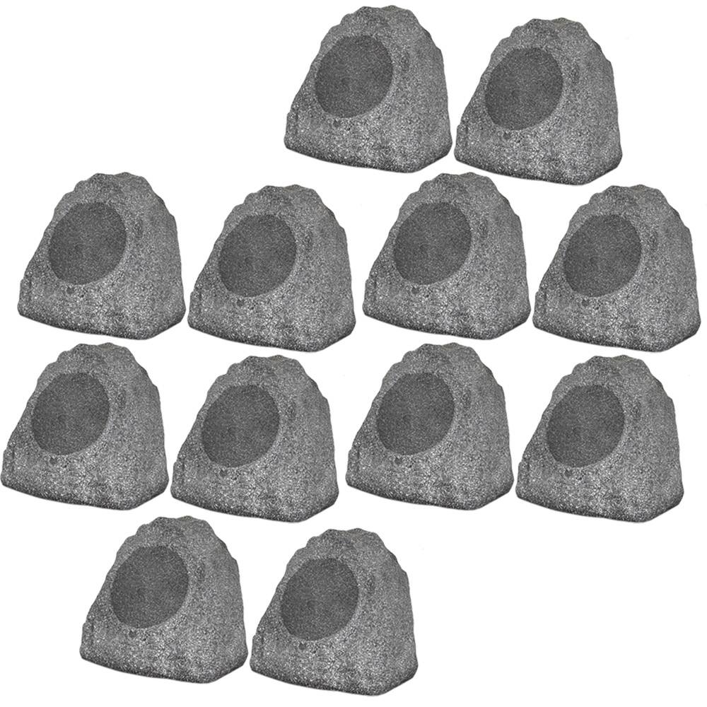 Front. Theater Solutions by Goldwood - 12R8G Outdoor 8" Rock 12 Piece Speaker Set for Deck Pool Spa Yard Garden - Granite Gray.