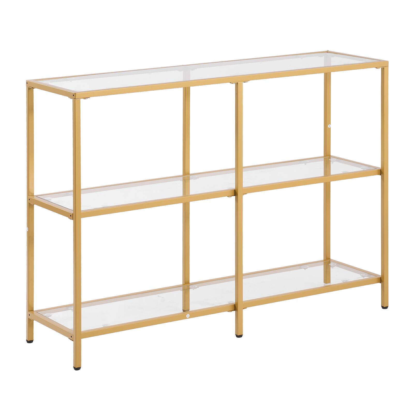 Alt View 5. VEVOR - 3-Tier Glass Console Table, Modern Rectangle Sofa Side Table with Tempered Glass Top and Iron Legs - Gold.