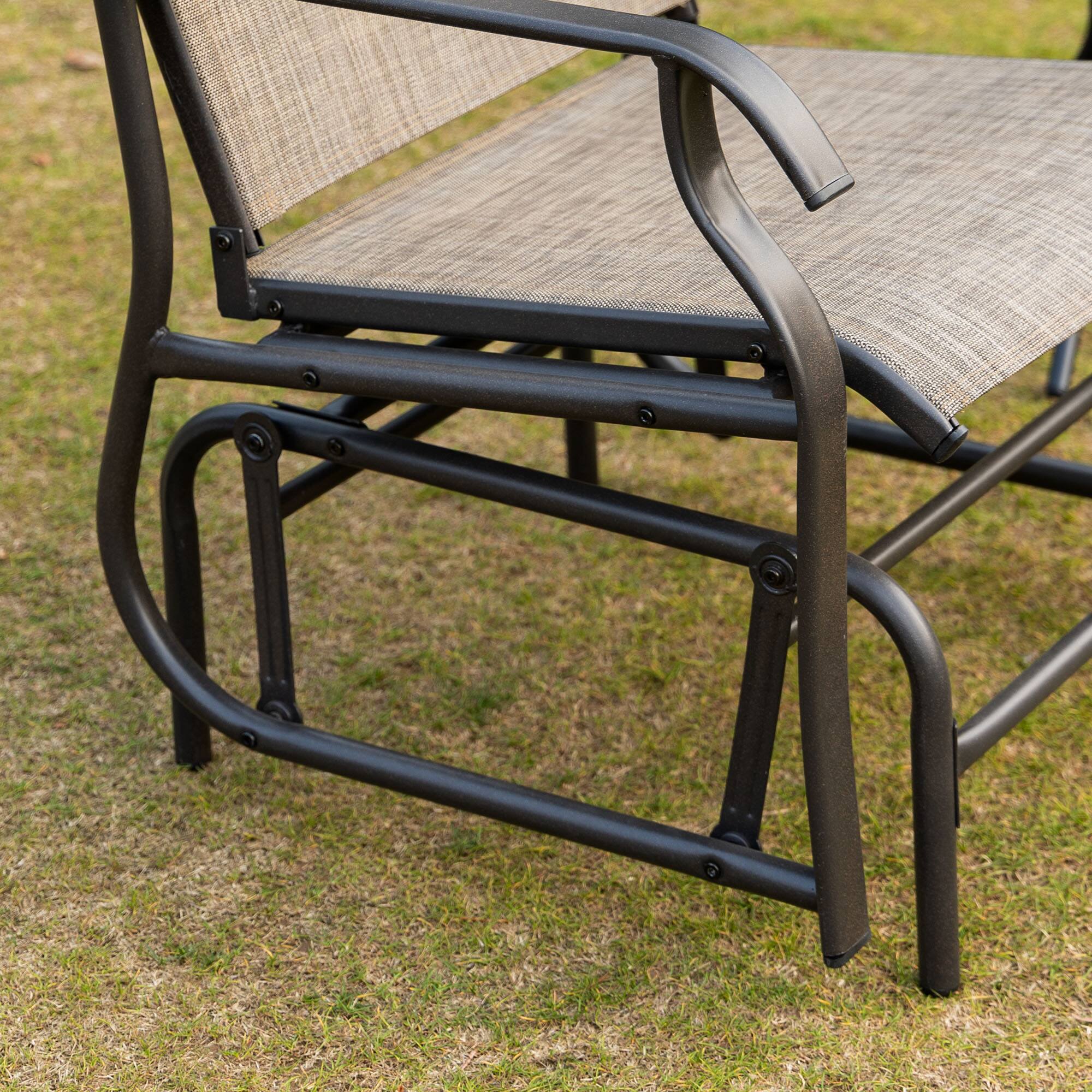 Alt View 5. Outsunny - 2 Piece Glider Set, Outdoor Swing Chairs, Patio Rocking Armchairs with Breathable Mesh Fabric, Steel Frame for Garden - Brown.