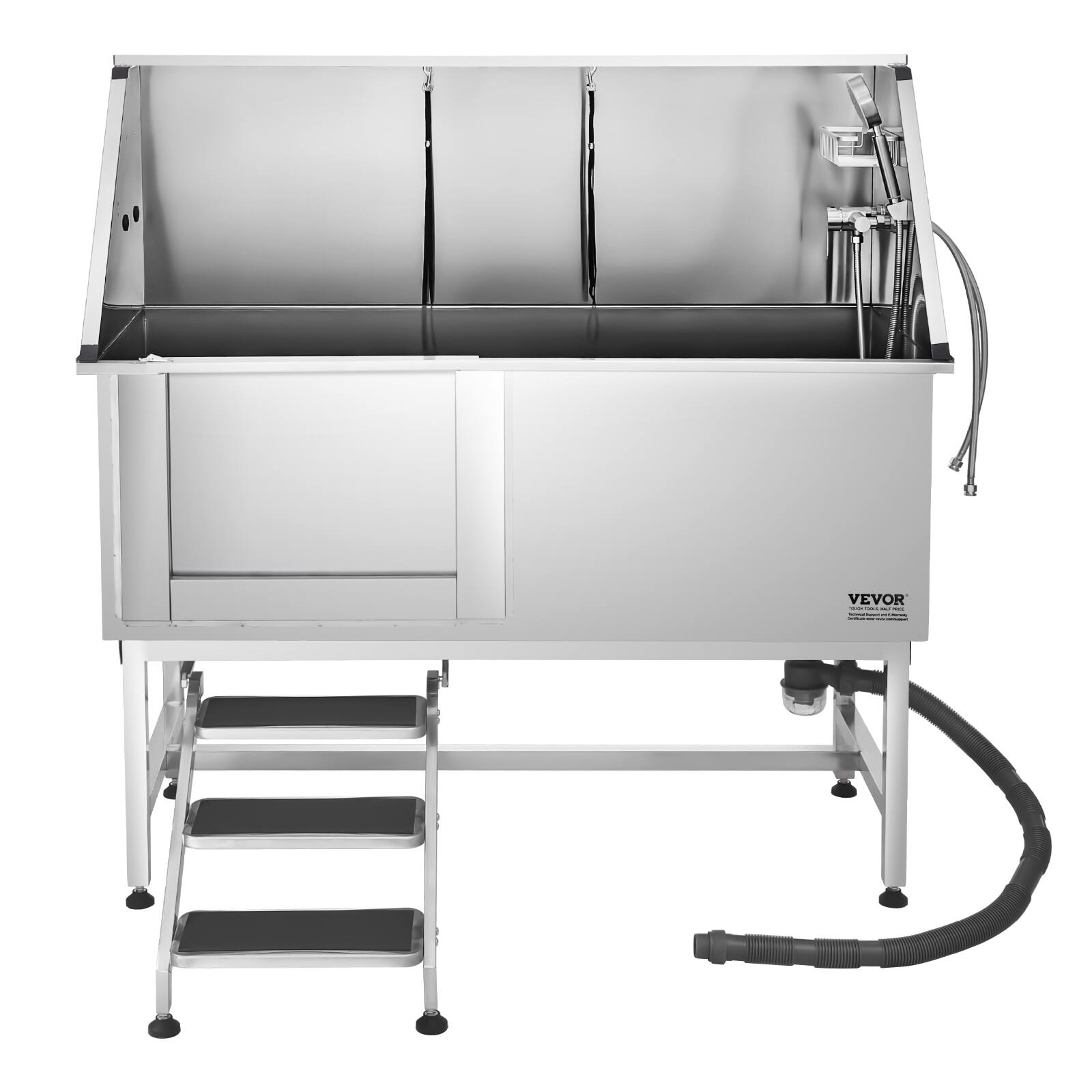 Alt View 5. VEVOR - Stainless Steel Dog Washing Station, 62 inch Pet Grooming Tub w/ Stairs, PE Water Filter Board.