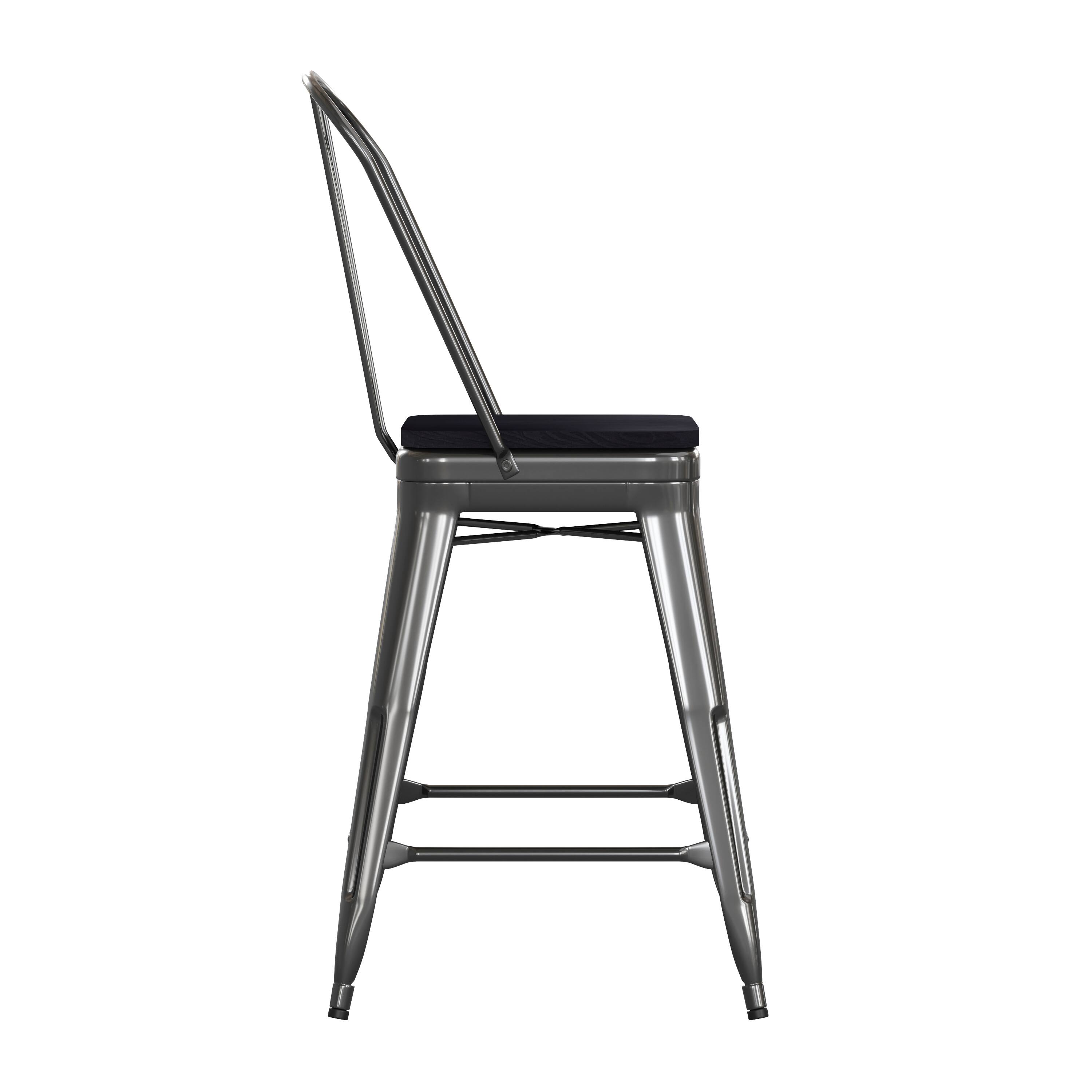 Alt View 9. Emma + Oliver - Kam Metal Indoor-Outdoor Stool with Removable Back and All-Weather Polystyrene Seat - Black Seat/Black Frame.