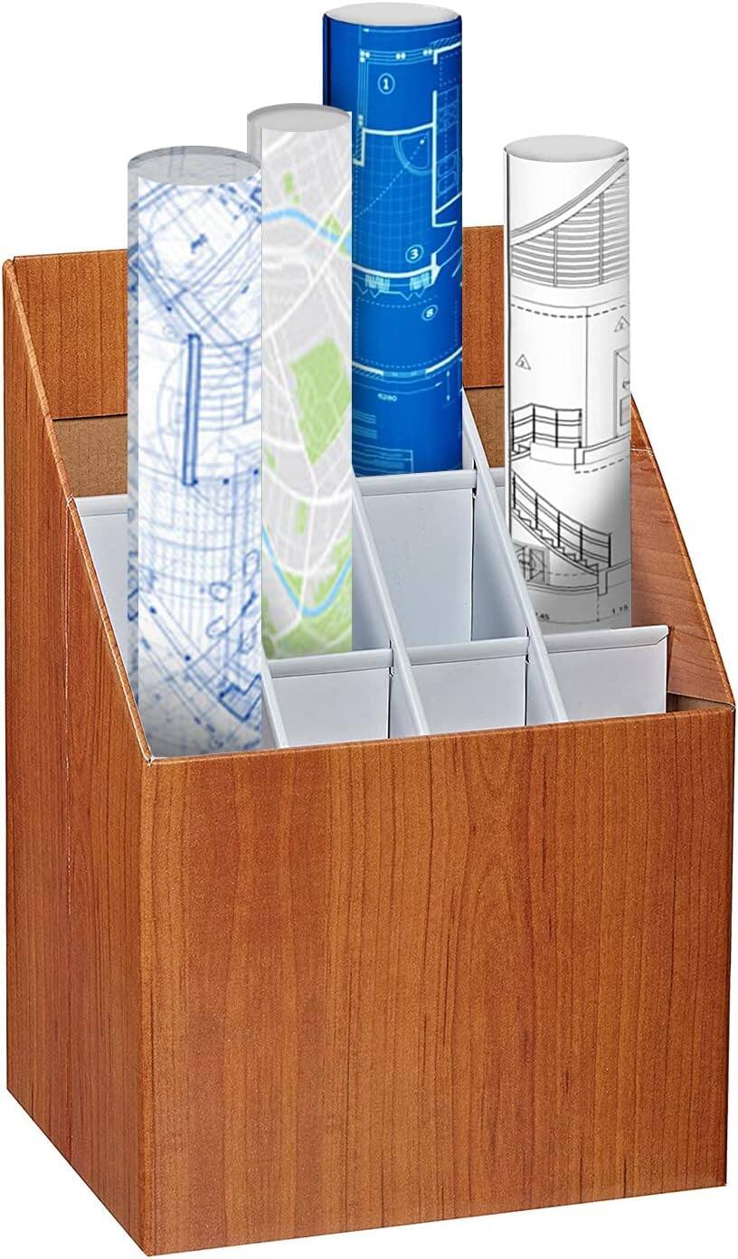 Alt View 4. AdirOffice - Blueprint Storage Rolled File Corrugated File Box - 12 Slot, Oak.