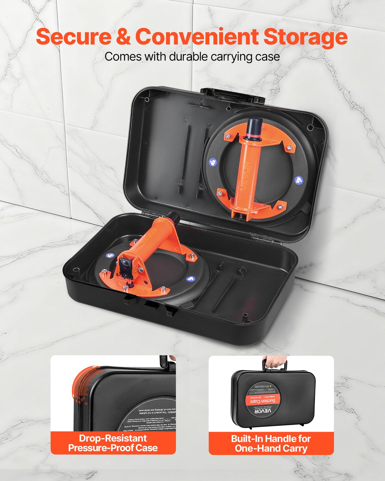 Secure & Convenient Storage  
Comes with durable carrying case  

Drop-Resistant Pressure-Proof Case  
Built-In Handle for One-Hand Carry