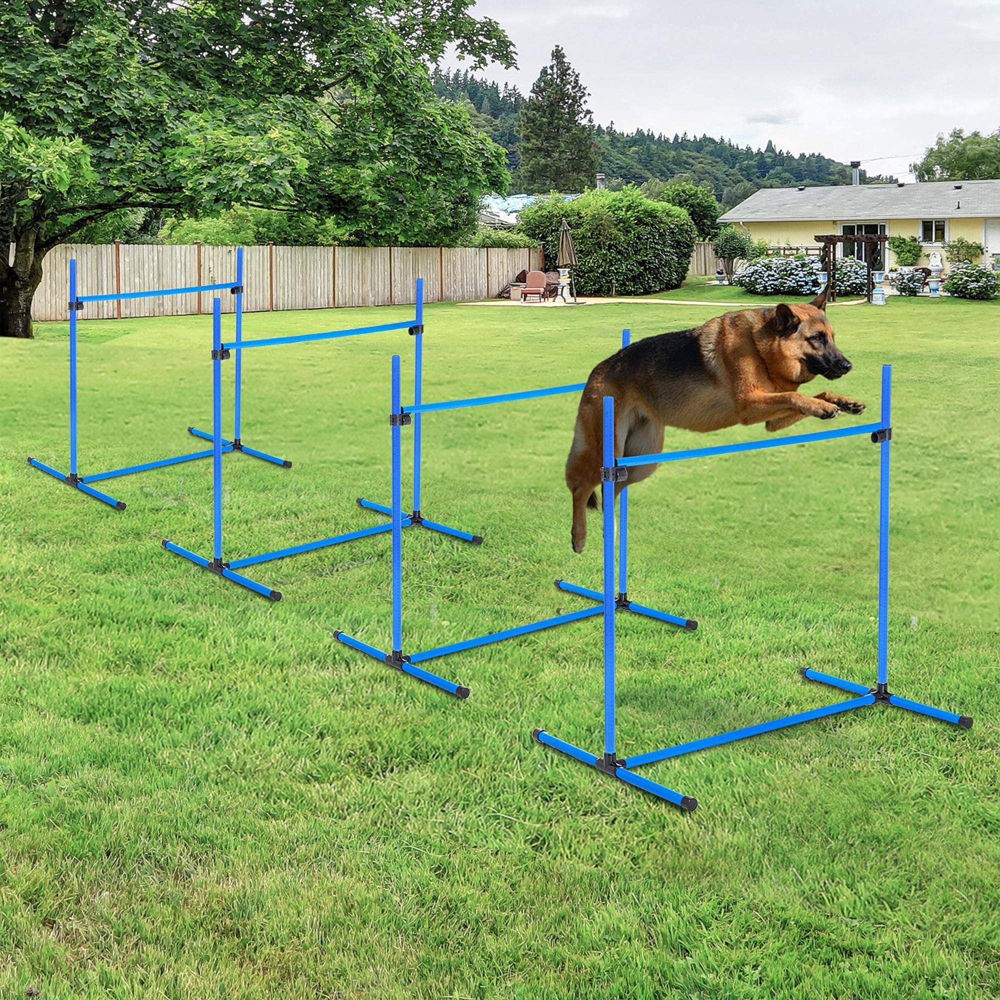 Angle. Pawhut - 4 Piece Dog Agility Equipment, Adjustable Height Jump Bars, Carry Bag, Displacing Top Bar - Blue.