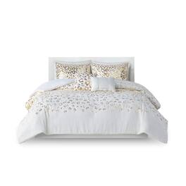 Gracie Mills - Amos Gold Leopard Metallic Duvet Cover Set - Ivory/Gold