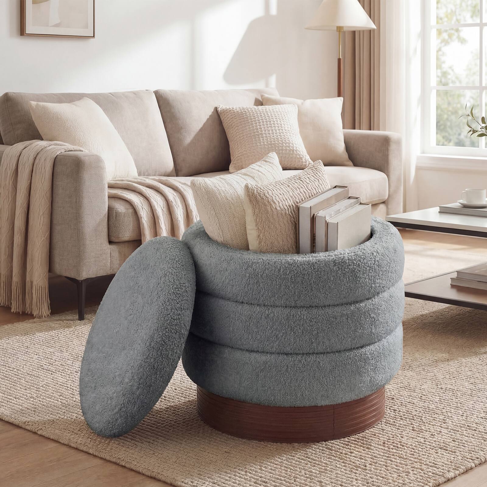Alt View 3. Costway - Costway 360° Swivel Boucle Foot Rest with Hidden Storage, 400 Lbs Weight Capacity Footstool - White.