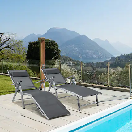 Front. Gymax - Gymax 2PCS Patio Lounge Chair Rustproof Aluminum Folding Chaise w/ Adjustable Backrest & Footrest - Black.