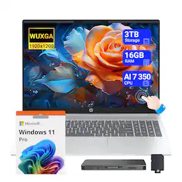 HP - Upgraded - Omnibook 5 16" WUXGA Touch Laptop,Ryzen AI 7 350,16GB RAM,2TB SSD+1TB Dock Set,Backlit,Copilot+ PC,Win 11 Pro - Silver