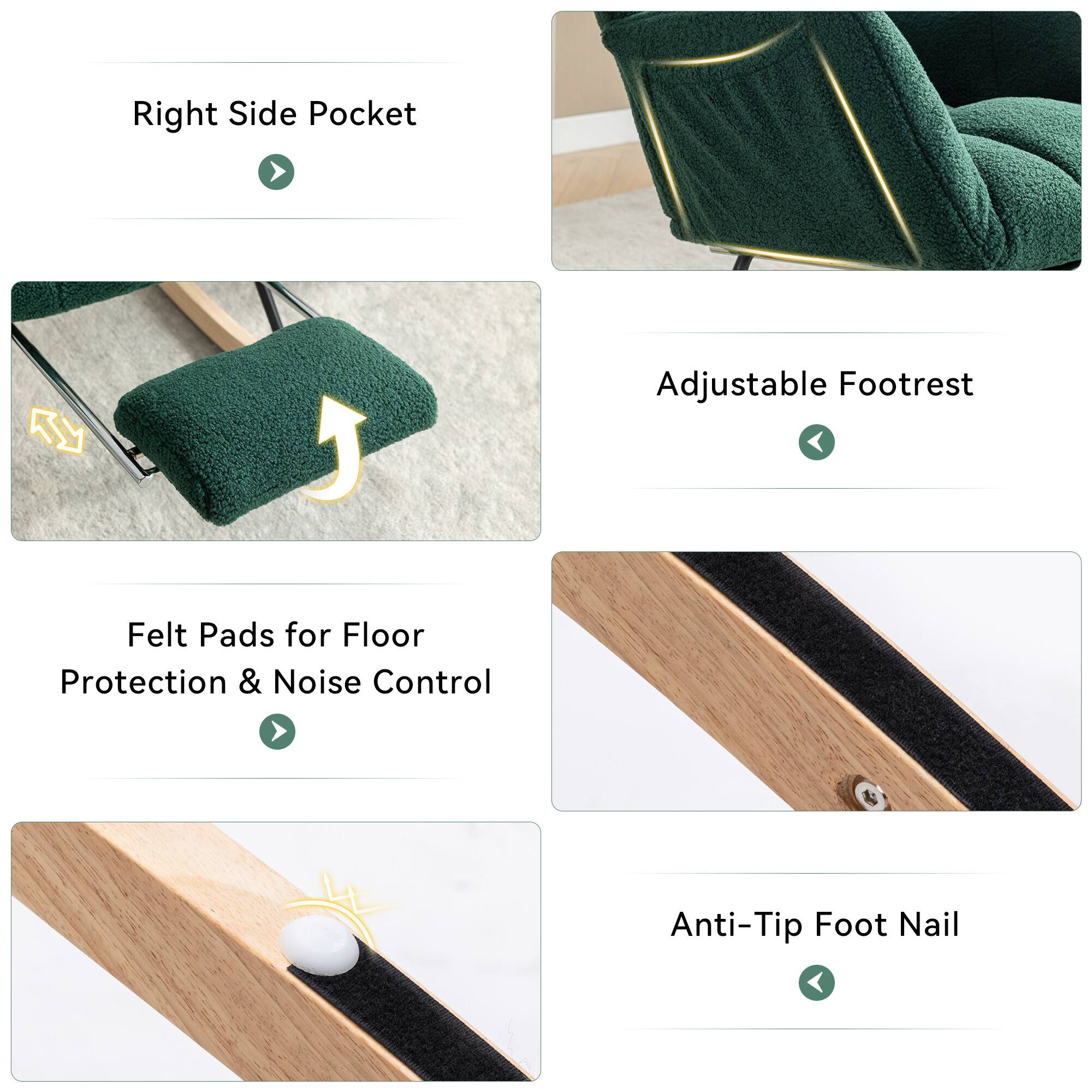 - Right Side Pocket
- Adjustable Footrest
- Felt Pads for Floor Protection & Noise Control
- Anti-Tip Foot Nail