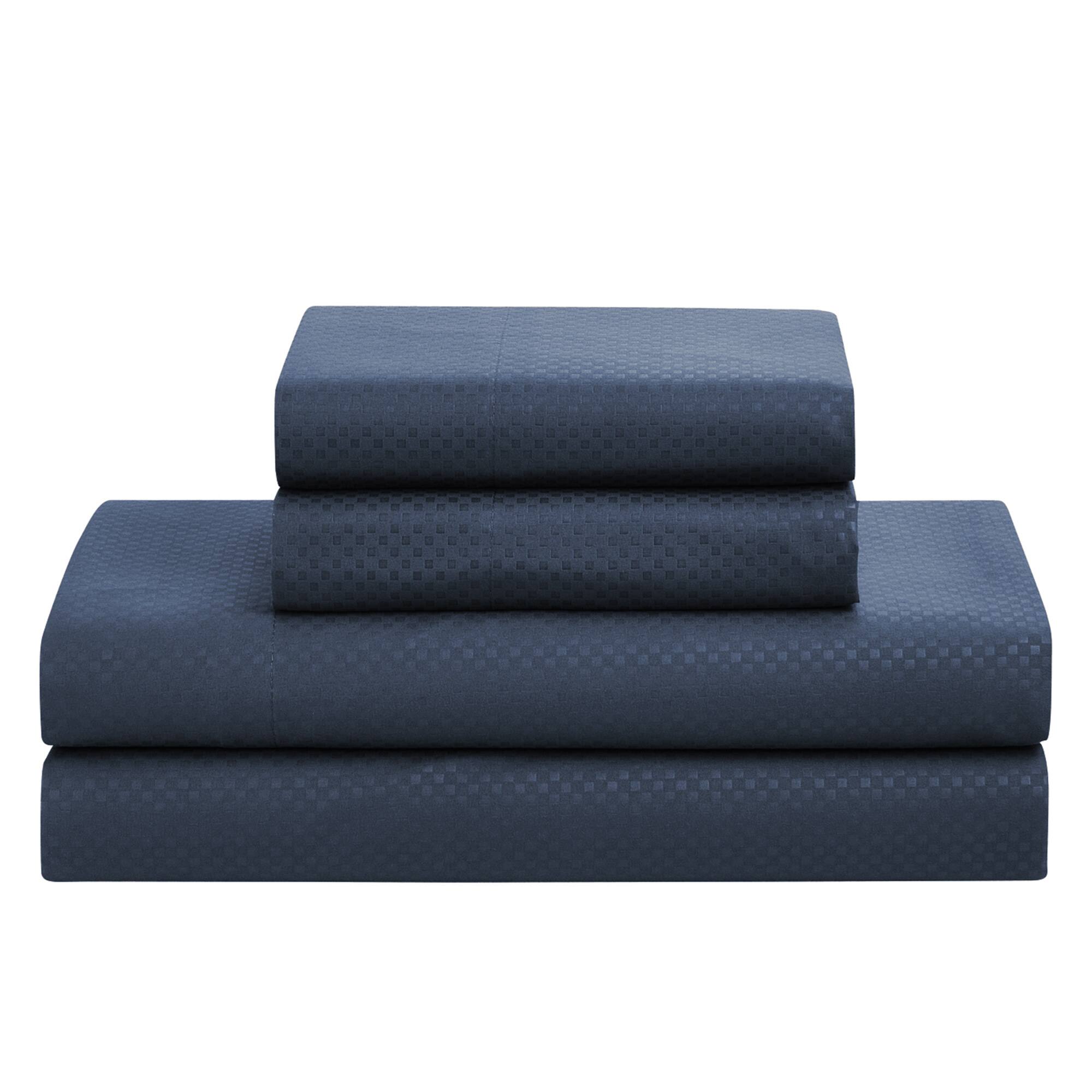 Back. Sweet Home Collection - 8 Piece Embossed Checkered Bed in a Bag All Season Complete Set with Sheets - Queen - Navy Blue.