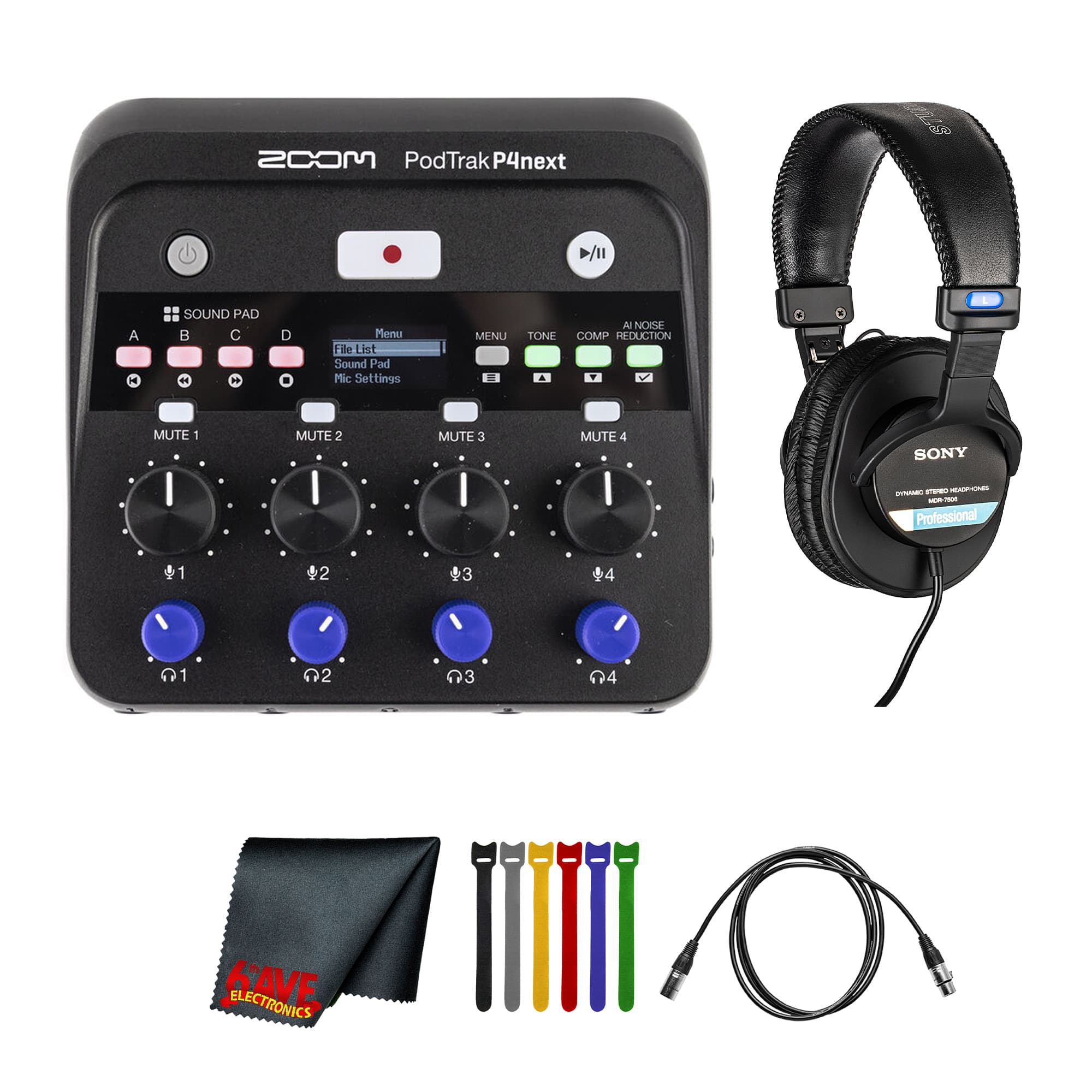 Zoom - PodTrak P4next Podcast Recorder, Battery Powered, 4 Microphone Inputs, 4 Headphone Outputs, AI Noise Reduction, Ton